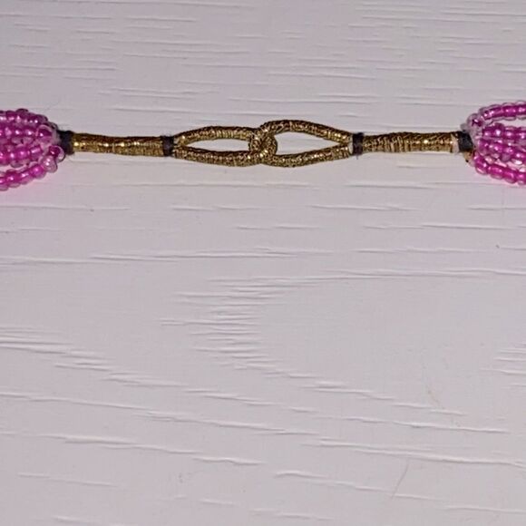 Vintage Pink and Gold Beaded Necklace 15" Hang Length 6 Strand - Picture 3 of 6